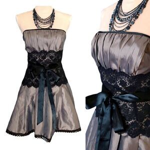 Gunne Sax VTG 90s Copper Black Strapless Cocktail Dress Size 7 *fits like Sm